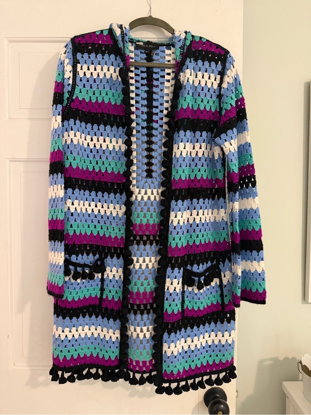 Free the Roses Hooded Crochet Cardigan - Blue, Purple, Teal, Black, White